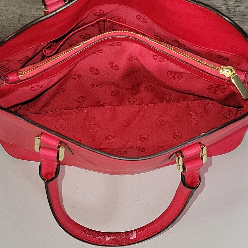Tory Burch Fuchsia Saffiano Leather Dome Satchel Handbag